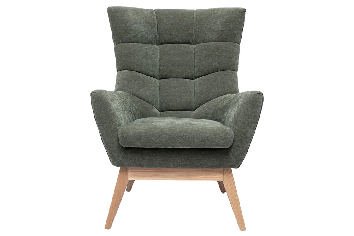 Miliboo Skandinavischer Sessel mit Samteffekt in Khaki und Holz BRODY* Design-sessel|Sessel