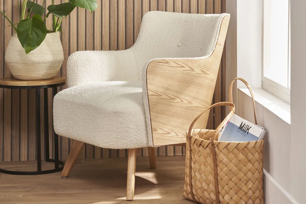 Miliboo Skandinavischer Sessel mit Woll-Effekt und Holz VALMY* Design-sessel|Sessel