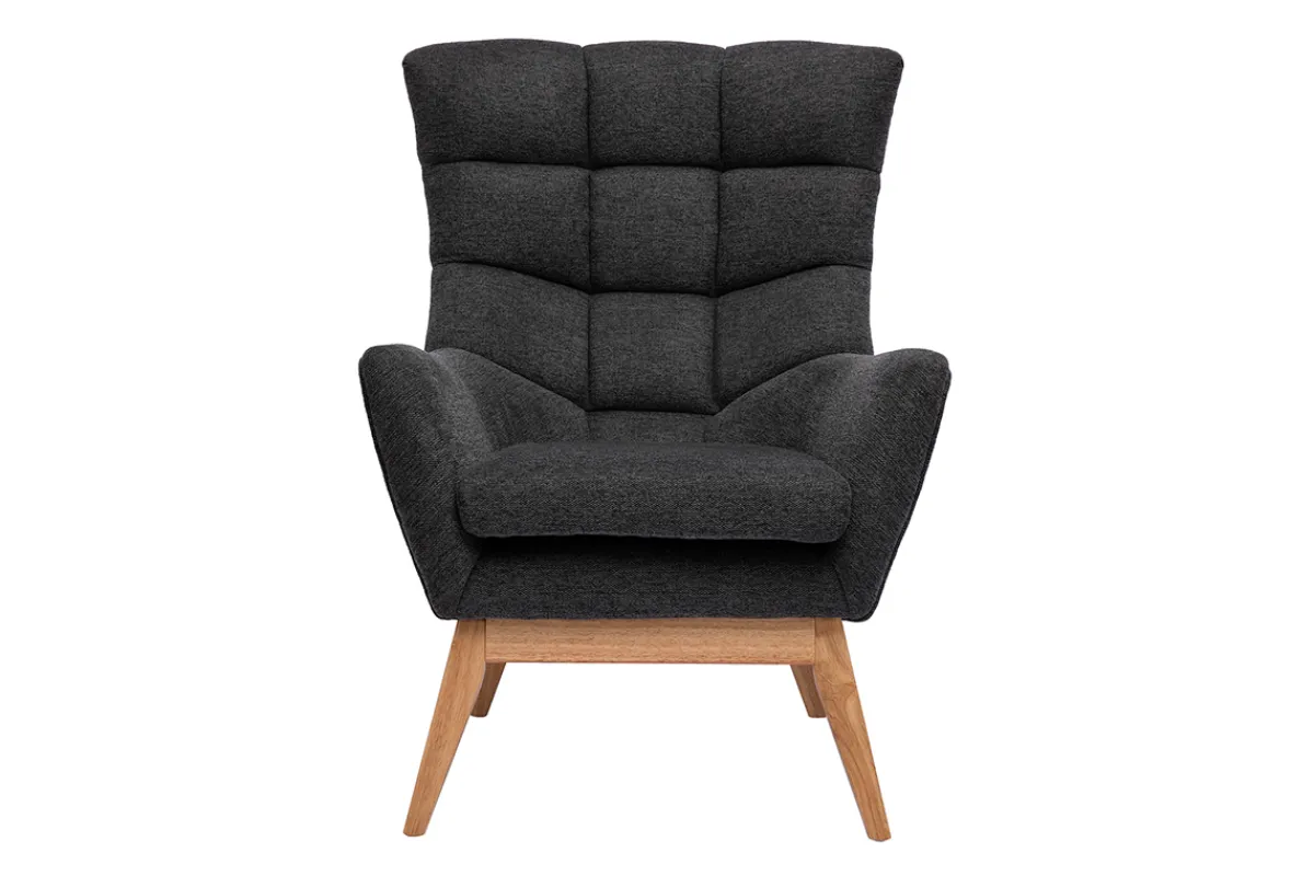 Miliboo Skandinavischer Sessel Stoff mit Samteffekt Dunkelgrau mit Holzfüßen BRODY* Design-sessel|Sessel