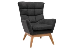 Miliboo Skandinavischer Sessel Stoff mit Samteffekt Dunkelgrau mit Holzfüßen BRODY* Design-sessel|Sessel