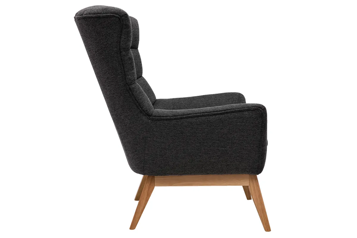 Miliboo Skandinavischer Sessel Stoff mit Samteffekt Dunkelgrau mit Holzfüßen BRODY* Design-sessel|Sessel