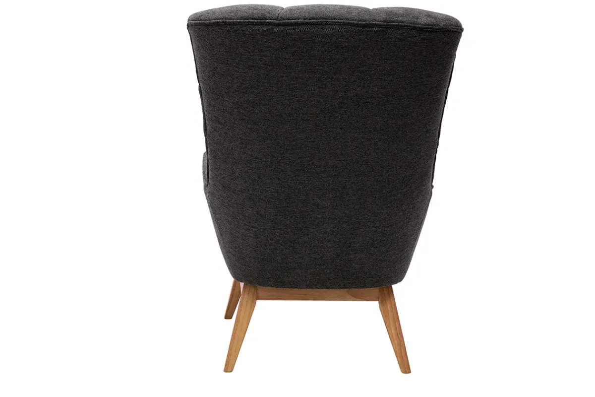 Miliboo Skandinavischer Sessel Stoff mit Samteffekt Dunkelgrau mit Holzfüßen BRODY* Design-sessel|Sessel