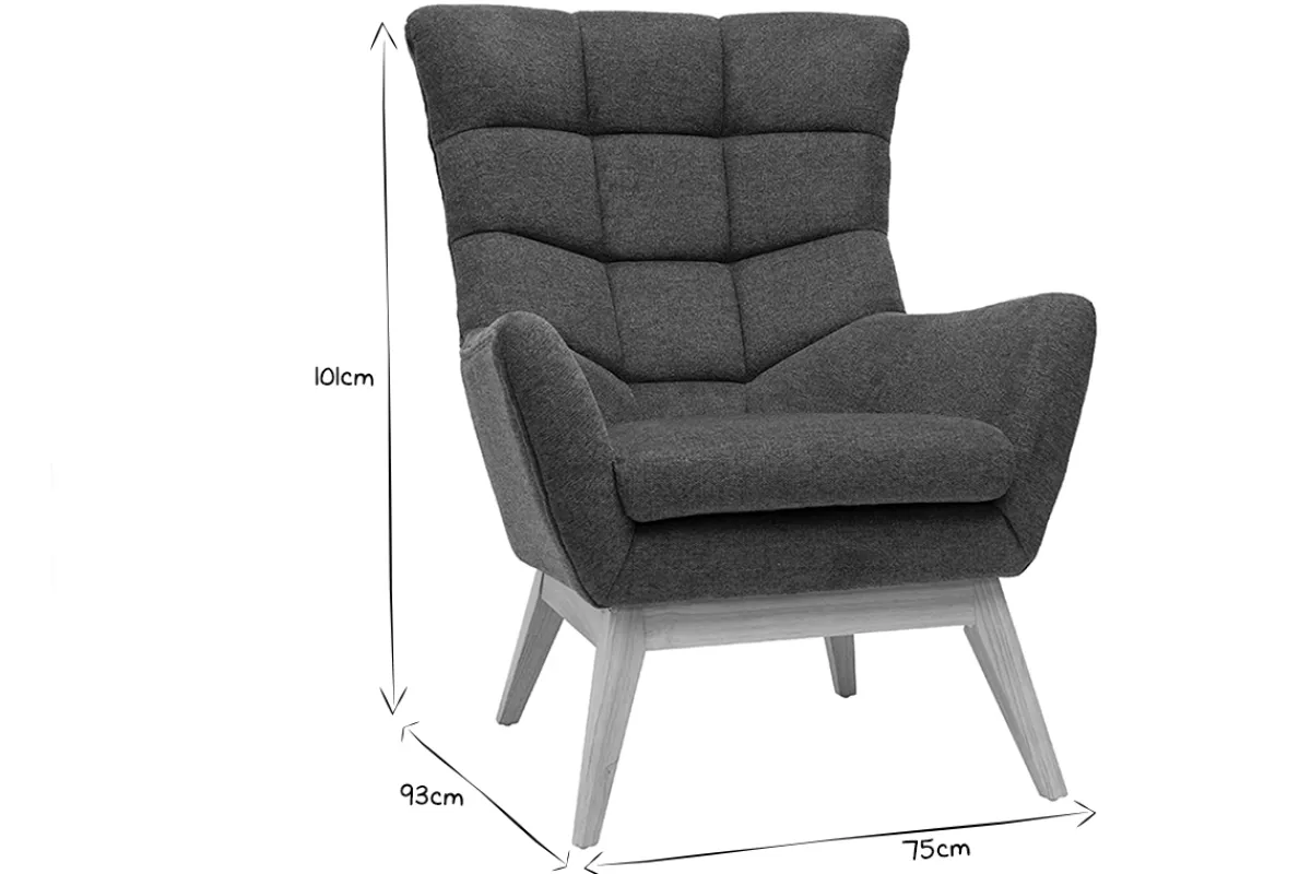 Miliboo Skandinavischer Sessel Stoff mit Samteffekt Dunkelgrau mit Holzfüßen BRODY* Design-sessel|Sessel