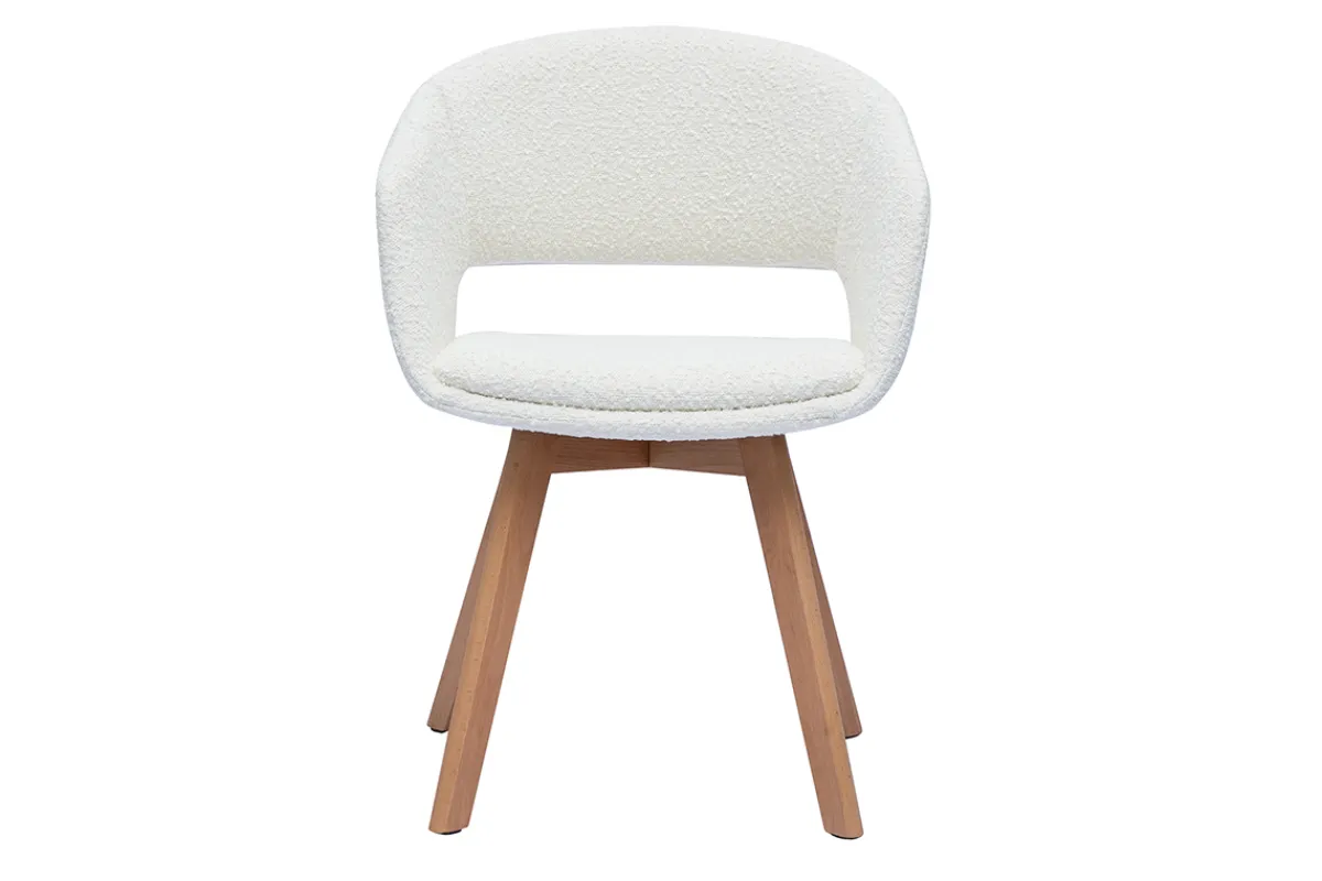 Miliboo Skandinavischer Stuhl aus weißem Stoff mit Bouclé-Wolleffekt und hellem Massivholz PRISMA* Design-stühle