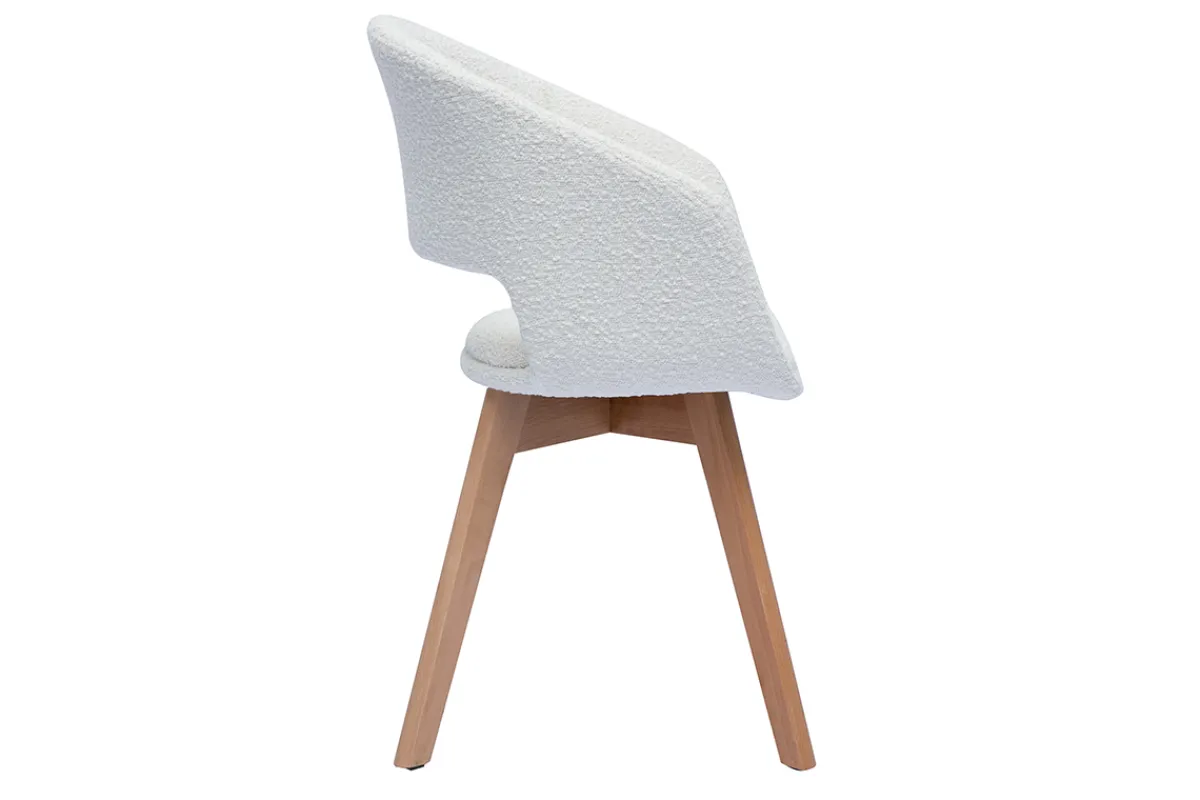 Miliboo Skandinavischer Stuhl aus weißem Stoff mit Bouclé-Wolleffekt und hellem Massivholz PRISMA* Design-stühle