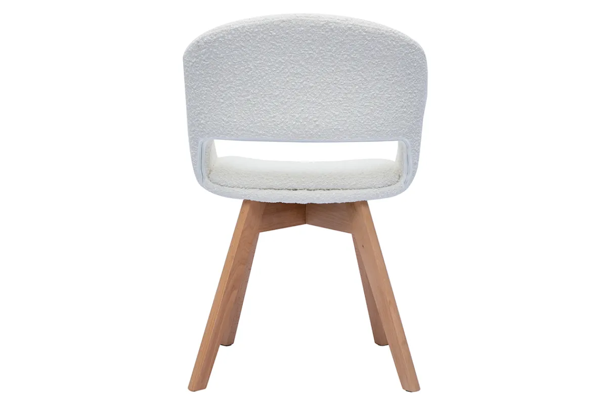 Miliboo Skandinavischer Stuhl aus weißem Stoff mit Bouclé-Wolleffekt und hellem Massivholz PRISMA* Design-stühle
