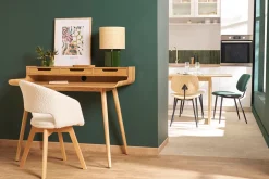 Miliboo Skandinavischer Stuhl aus weißem Stoff mit Bouclé-Wolleffekt und hellem Massivholz PRISMA* Design-stühle