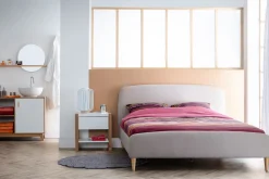 Miliboo Skandinavisches Bett 140 x 200 cm Stoff Beige NIELS* Betten Für Erwachsene