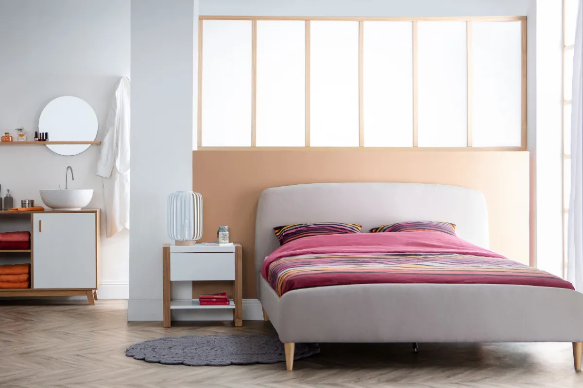 Miliboo Skandinavisches Bett 140 x 200 cm Stoff Beige NIELS* Betten Für Erwachsene