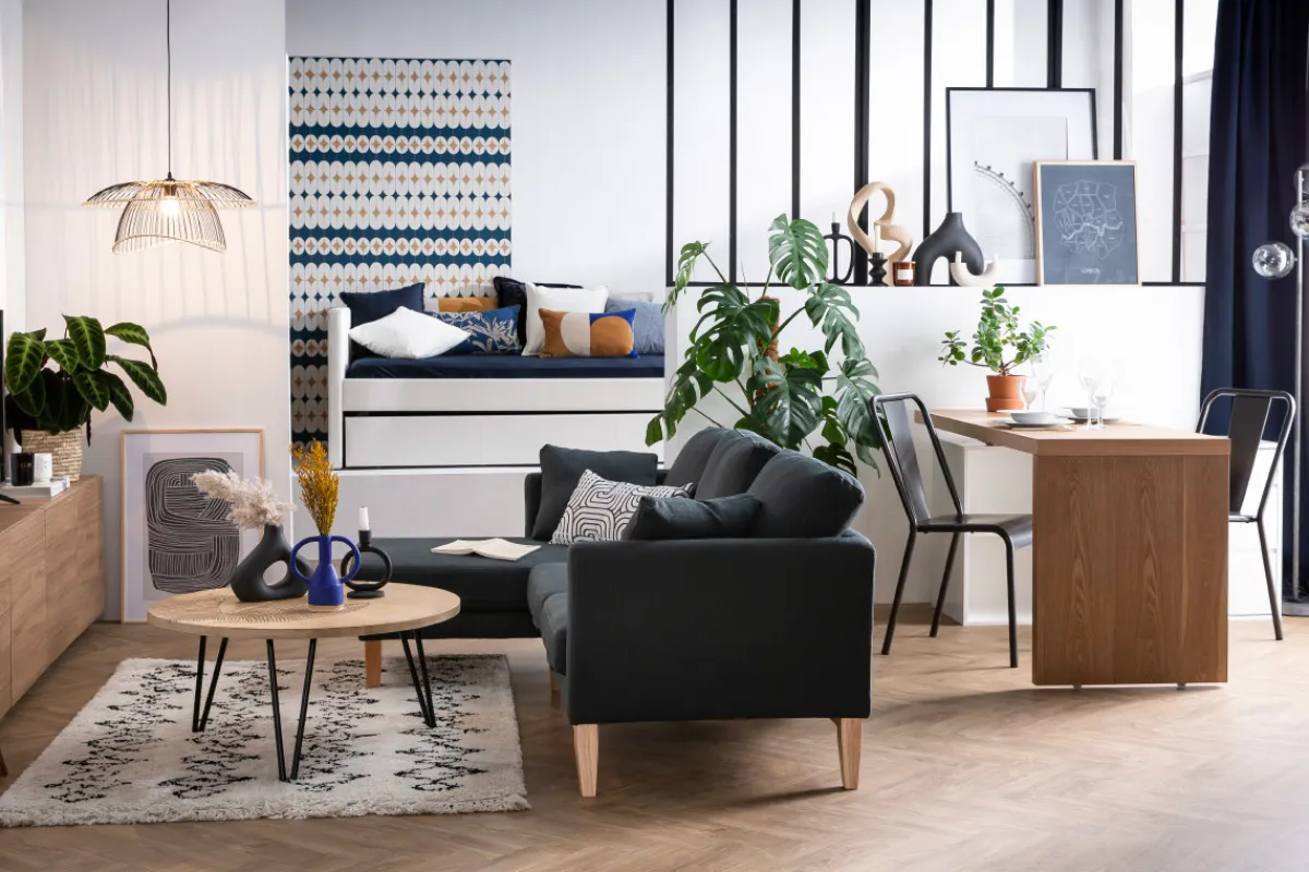 Miliboo Skandinavisches Ecksofa links OSLO aus blaugrünem, abziehbarem Stoff* Ecksofas