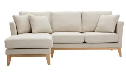 Miliboo Skandinavisches Ecksofa links aus beigem Stoff mit abnehmbaren Bezügen und hellem Holz 3-4 Sitzer OSLO* Ecksofas
