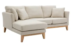 Miliboo Skandinavisches Ecksofa links aus beigem Stoff mit abnehmbaren Bezügen und hellem Holz 3-4 Sitzer OSLO* Ecksofas