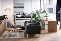 Miliboo Skandinavisches Ecksofa links OSLO aus lagunengrünem, abziehbarem Stoff* Ecksofas