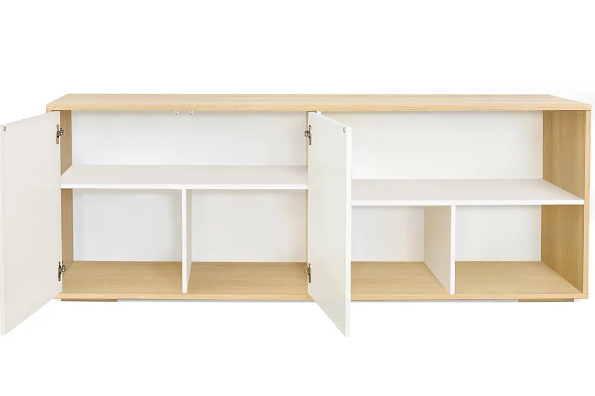 Miliboo Skandinavisches niedriges Sideboard in Weiß und hellem Holz aus massiver Eiche B190 cm EZIA* Bücherregale|Bücherregale