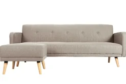 Miliboo Skandinavisches Schlaf-Ecksofa aus beigem Stoff und hellem Holz 4-Sitzer ULLA* Schlafsofas|Ecksofas
