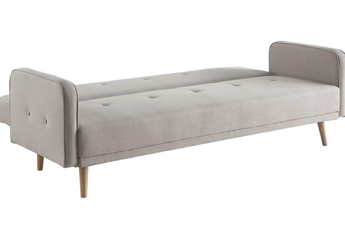 Miliboo Skandinavisches Schlaf-Ecksofa aus beigem Stoff und hellem Holz 4-Sitzer ULLA* Schlafsofas|Ecksofas