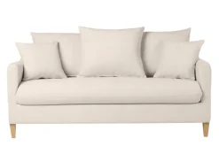Miliboo Skandinavisches Schlafsofa aus beigem Stoff mit Samteffekt und hellem Holz 3-Sitzer LOUISE* Schlafsofas