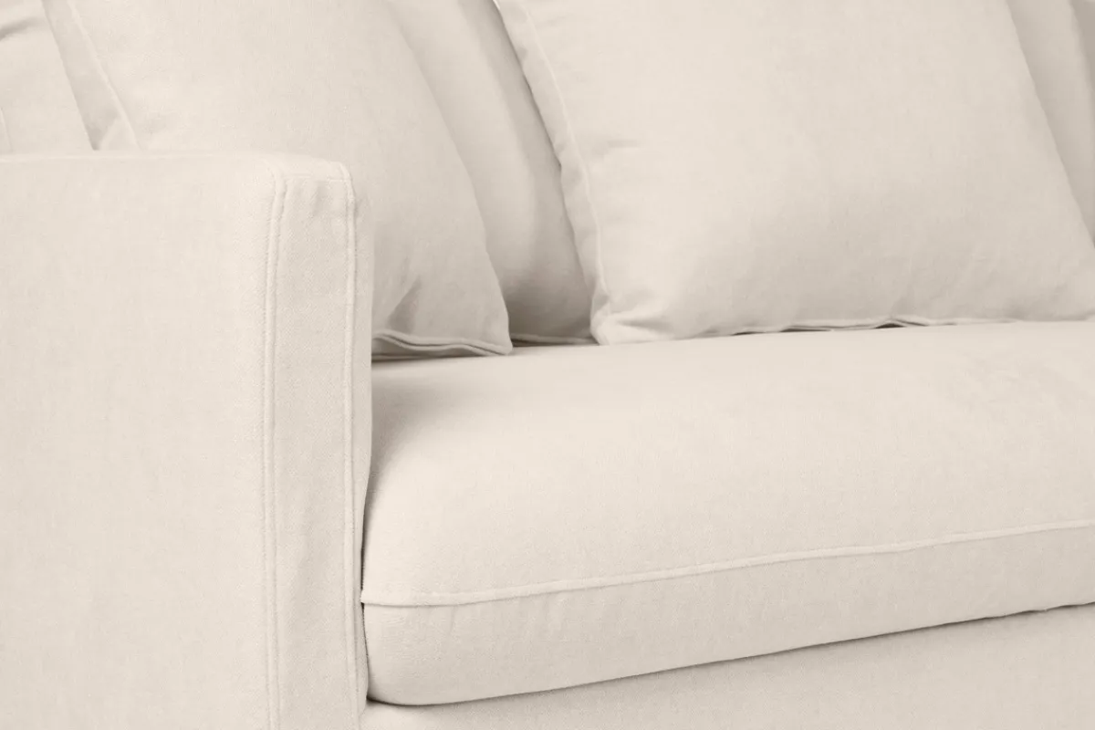 Miliboo Skandinavisches Schlafsofa aus beigem Stoff mit Samteffekt und hellem Holz 3-Sitzer LOUISE* Schlafsofas