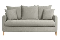 Miliboo Skandinavisches Schlafsofa aus taupefarbenem Stoff mit Samteffekt und hellem Holz 3-Sitzer LOUISE* Schlafsofas