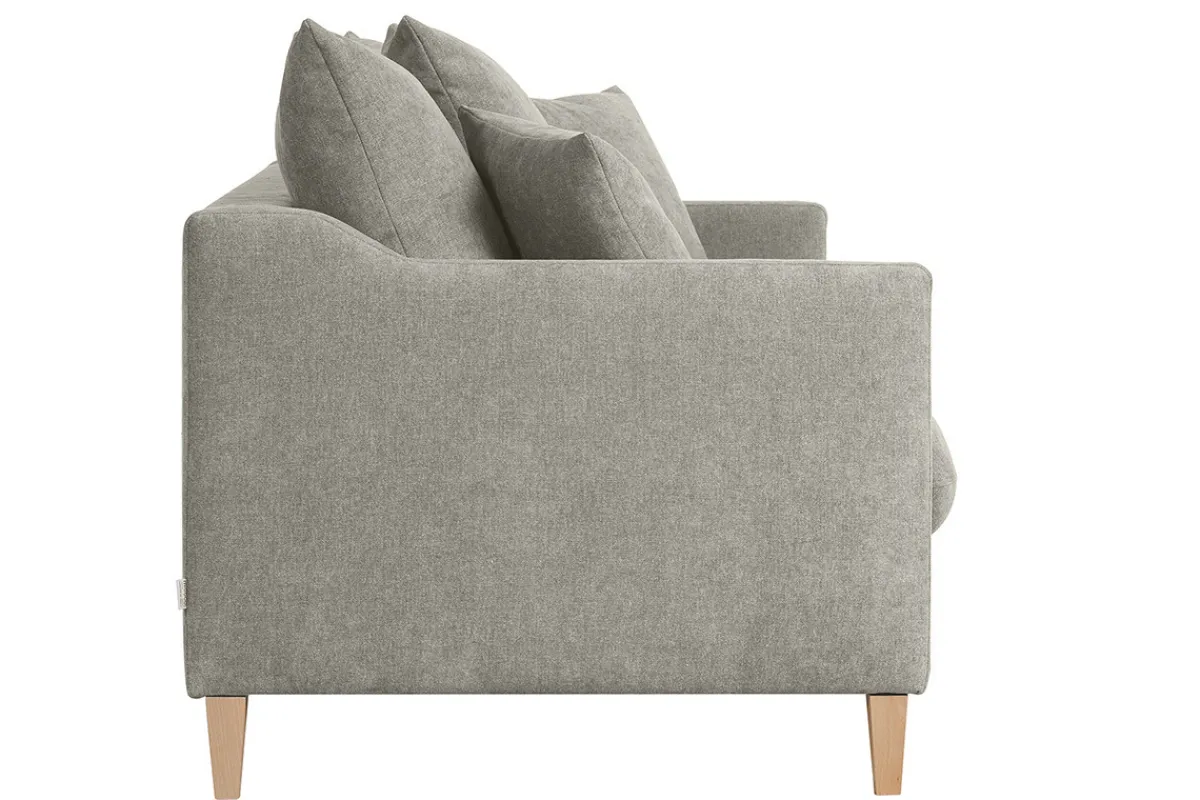 Miliboo Skandinavisches Schlafsofa aus taupefarbenem Stoff mit Samteffekt und hellem Holz 3-Sitzer LOUISE* Schlafsofas