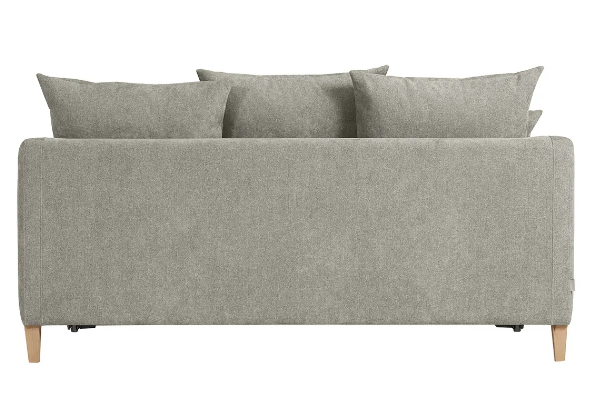 Miliboo Skandinavisches Schlafsofa aus taupefarbenem Stoff mit Samteffekt und hellem Holz 3-Sitzer LOUISE* Schlafsofas