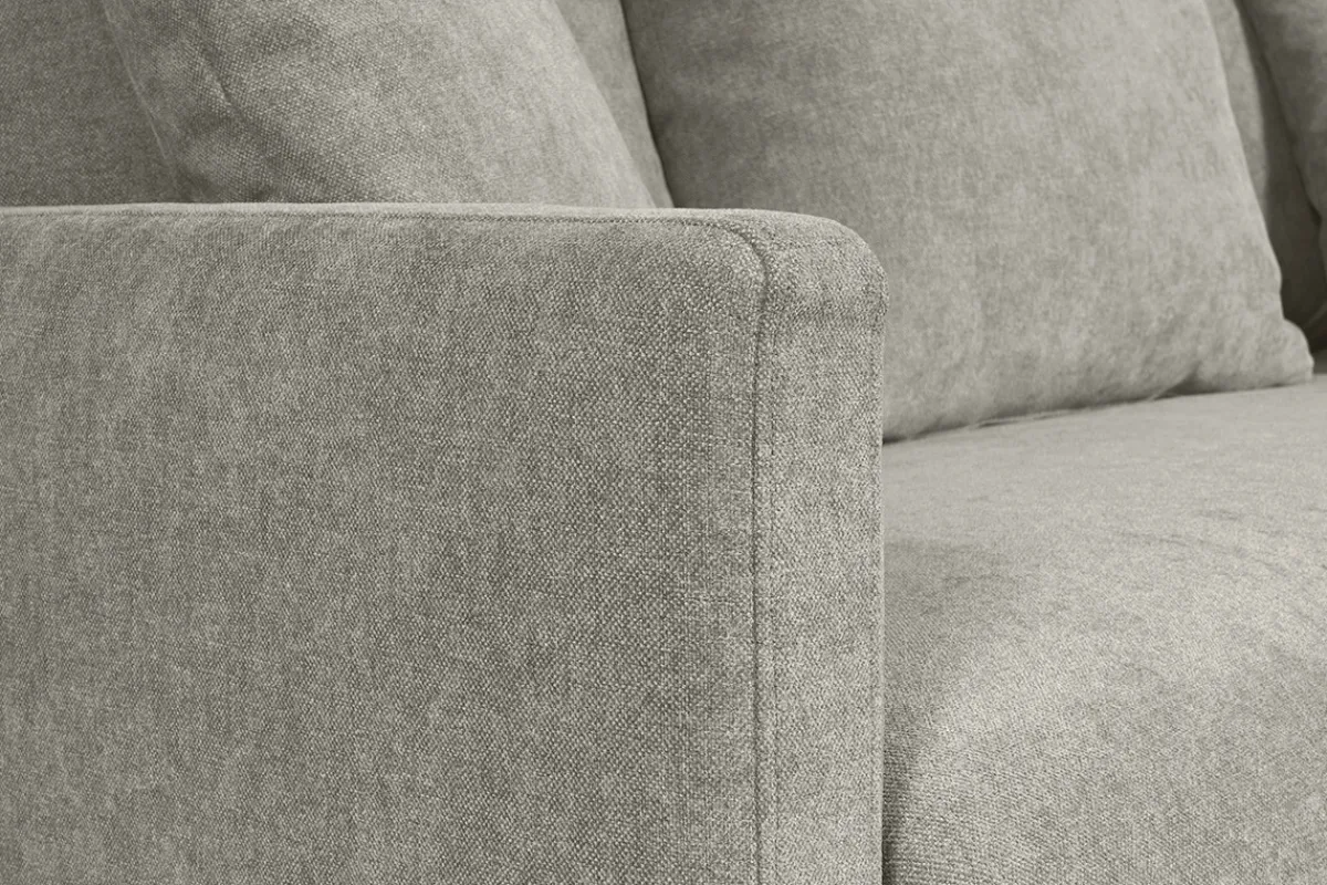 Miliboo Skandinavisches Schlafsofa aus taupefarbenem Stoff mit Samteffekt und hellem Holz 3-Sitzer LOUISE* Schlafsofas