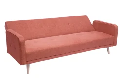 Miliboo Skandinavisches Schlafsofa aus terracottafarbenem Stoff mit Samteffekt und hellem Holz 3-Sitzer ULLA* Schlafsofas