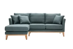 Miliboo Skandinavisches 3/4-Sitzer-Ecksofa linksseitig mit abziehbarem, graugrünem Stoff und hellem Holz OSLO* Ecksofas