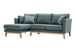 Miliboo Skandinavisches 3/4-Sitzer-Ecksofa linksseitig mit abziehbarem, graugrünem Stoff und hellem Holz OSLO* Ecksofas