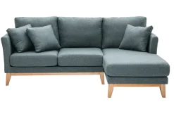 Miliboo Skandinavisches 4-Sitzer-Ecksofa rechtsseitig mit abziehbarem, graugrünem Stoff und hellem Holz OSLO* Ecksofas