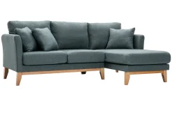 Miliboo Skandinavisches 4-Sitzer-Ecksofa rechtsseitig mit abziehbarem, graugrünem Stoff und hellem Holz OSLO* Ecksofas