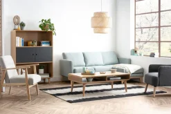 Miliboo Skandinavisches 4-Sitzer-Ecksofa rechtsseitig mit abziehbarem, graugrünem Stoff und hellem Holz OSLO* Ecksofas