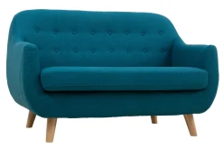 Miliboo Skandinavisches 2-Sitzer-Sofa mit abnehmbarem Bezug in entenblau und Holz YNOK* Design-sofas