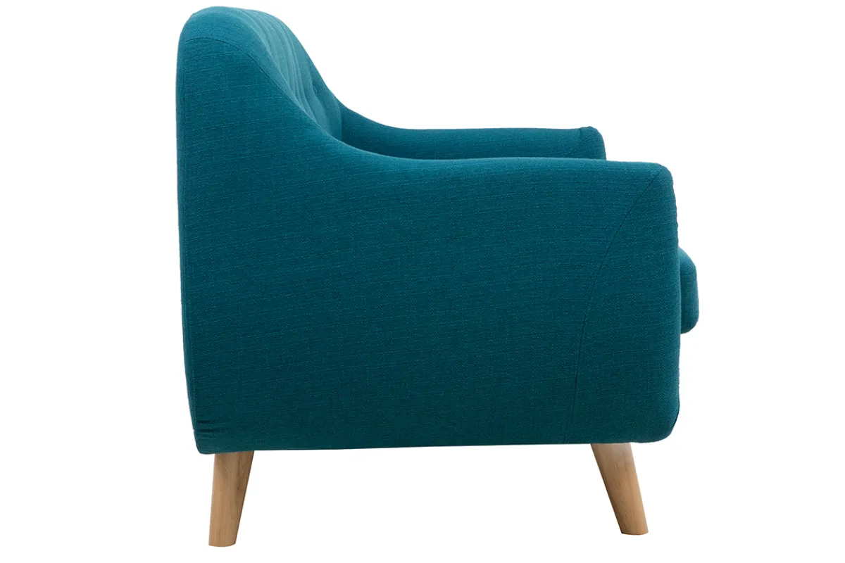 Miliboo Skandinavisches 2-Sitzer-Sofa mit abnehmbarem Bezug in entenblau und Holz YNOK* Design-sofas