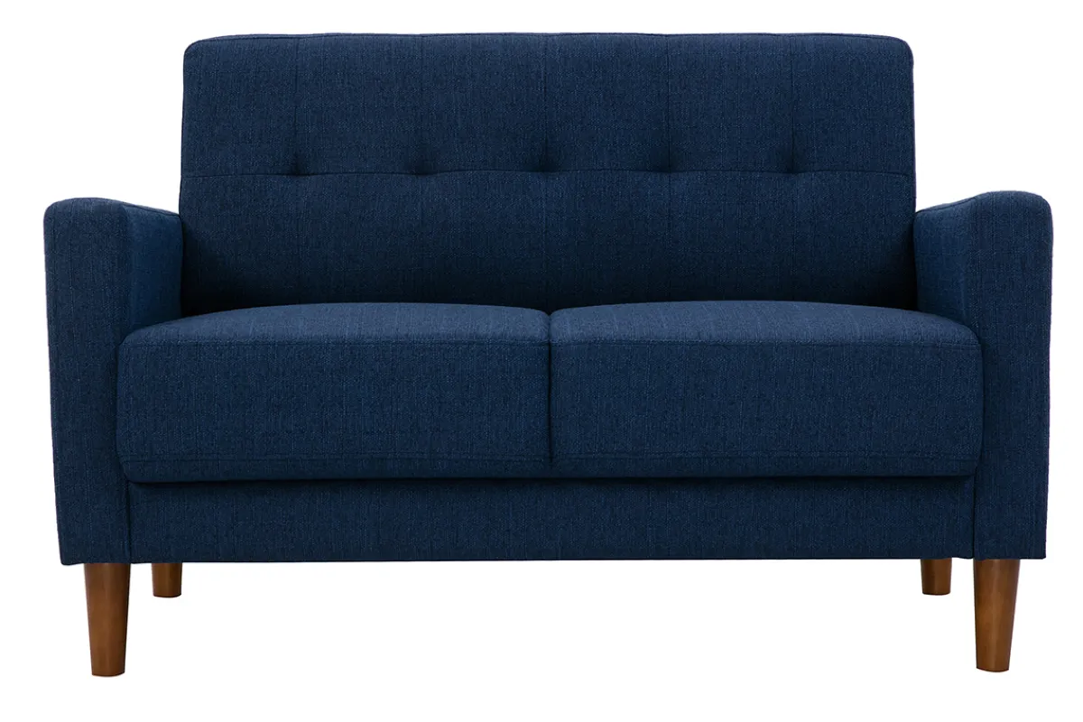 Miliboo Skandinavisches 2-Sitzer-Sofa aus dunkelblauem Stoff und dunklem Holz MOON* Design-sofas