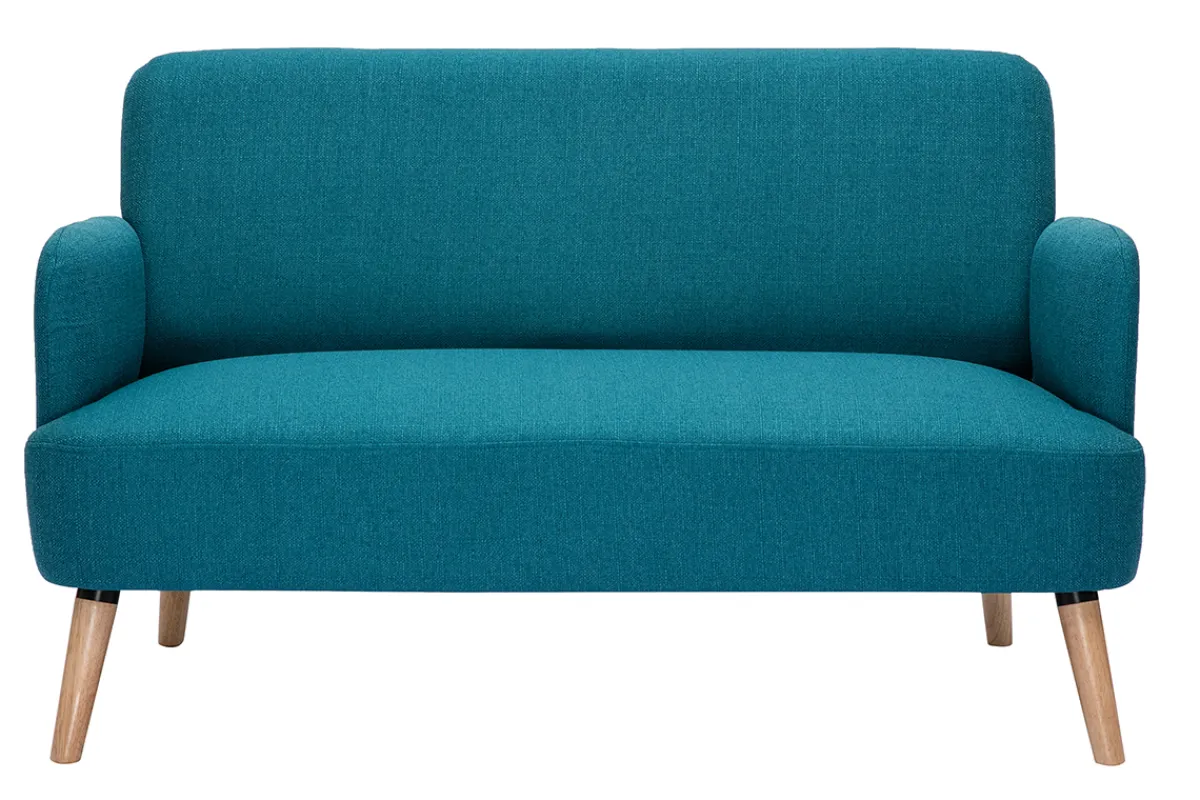 Miliboo Skandinavisches 2-Sitzer-Sofa aus entenblauem Stoff und hellem Holz ISKO* Design-sofas