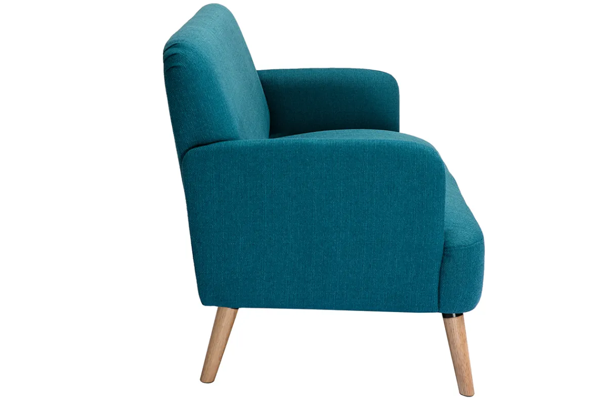 Miliboo Skandinavisches 2-Sitzer-Sofa aus entenblauem Stoff und hellem Holz ISKO* Design-sofas