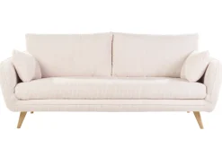 Miliboo Skandinavisches 3-Sitzer-Sofa aus cremefarbenem Ripsstoff und hellem Holz CREEP* Design-sofas