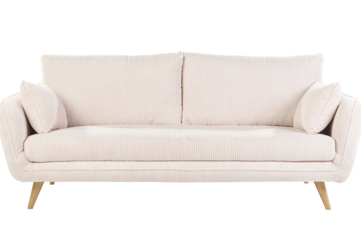 Miliboo Skandinavisches 3-Sitzer-Sofa aus cremefarbenem Ripsstoff und hellem Holz CREEP* Design-sofas