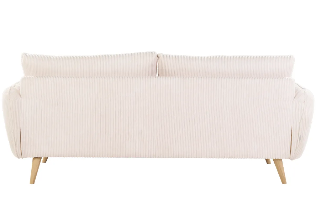 Miliboo Skandinavisches 3-Sitzer-Sofa aus cremefarbenem Ripsstoff und hellem Holz CREEP* Design-sofas