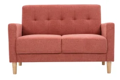 Miliboo Skandinavisches Sofa aus terracottafarbenem Stoff mit Samteffekt und hellem Holz 2-Sitzer MOON* Design-sofas