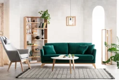 Miliboo Skandinavisches Sofa aus terracottafarbenem Stoff mit Samteffekt, abnehmbarem Bezug und hellem Holz 3-Sitzer OSLO* Design-sofas