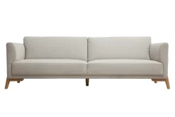 Miliboo Skandinavisches Sofa aus beigem Stoff mit Samteffekt und hellem Holz 4-Sitzer SINDRO* Design-sofas