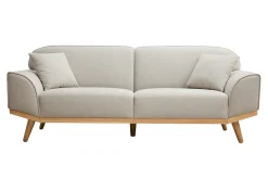Miliboo Skandinavisches Sofa aus beigem Stoff mit Samteffekt und hellem Holz 3-Sitzer FREEMA* Design-sofas