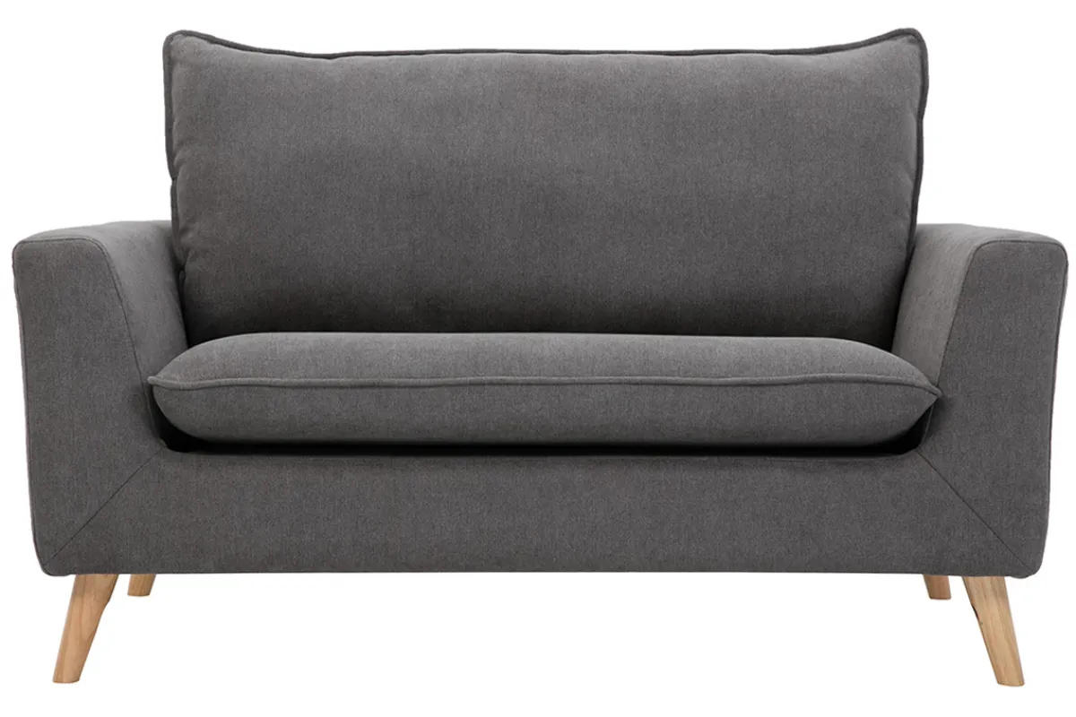 Miliboo Skandinavisches Sofa aus hellgrauem Stoff mit Samteffekt und hellem Holz 2-Sitzer JONAS* Design-sofas