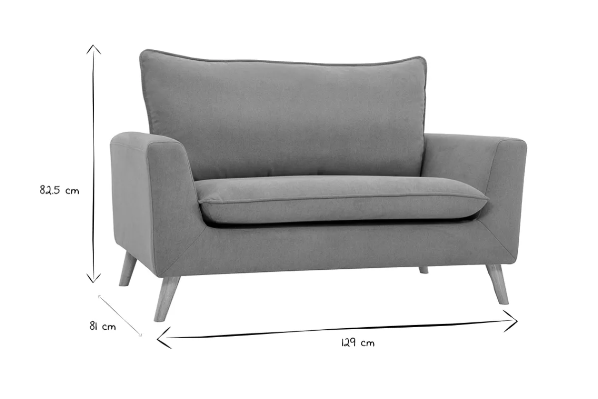 Miliboo Skandinavisches Sofa aus hellgrauem Stoff mit Samteffekt und hellem Holz 2-Sitzer JONAS* Design-sofas