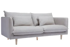 Miliboo Skandinavisches Sofa aus beigem Stoff mit Samteffekt und hellem Holz 3-Sitzer CLAYTON* Design-sofas