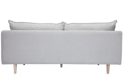 Miliboo Skandinavisches Sofa aus beigem Stoff mit Samteffekt und hellem Holz 3-Sitzer CLAYTON* Design-sofas