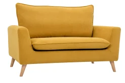 Miliboo Skandinavisches Sofa aus senfgelbem Stoff mit Samteffekt und hellem Holz 2-Sitzer JONAS* Design-sofas