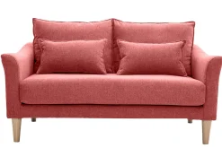 Miliboo Skandinavisches Sofa aus terracottafarbenem Stoff mit Samteffekt und hellem Holz 2-Sitzer KATE* Design-sofas